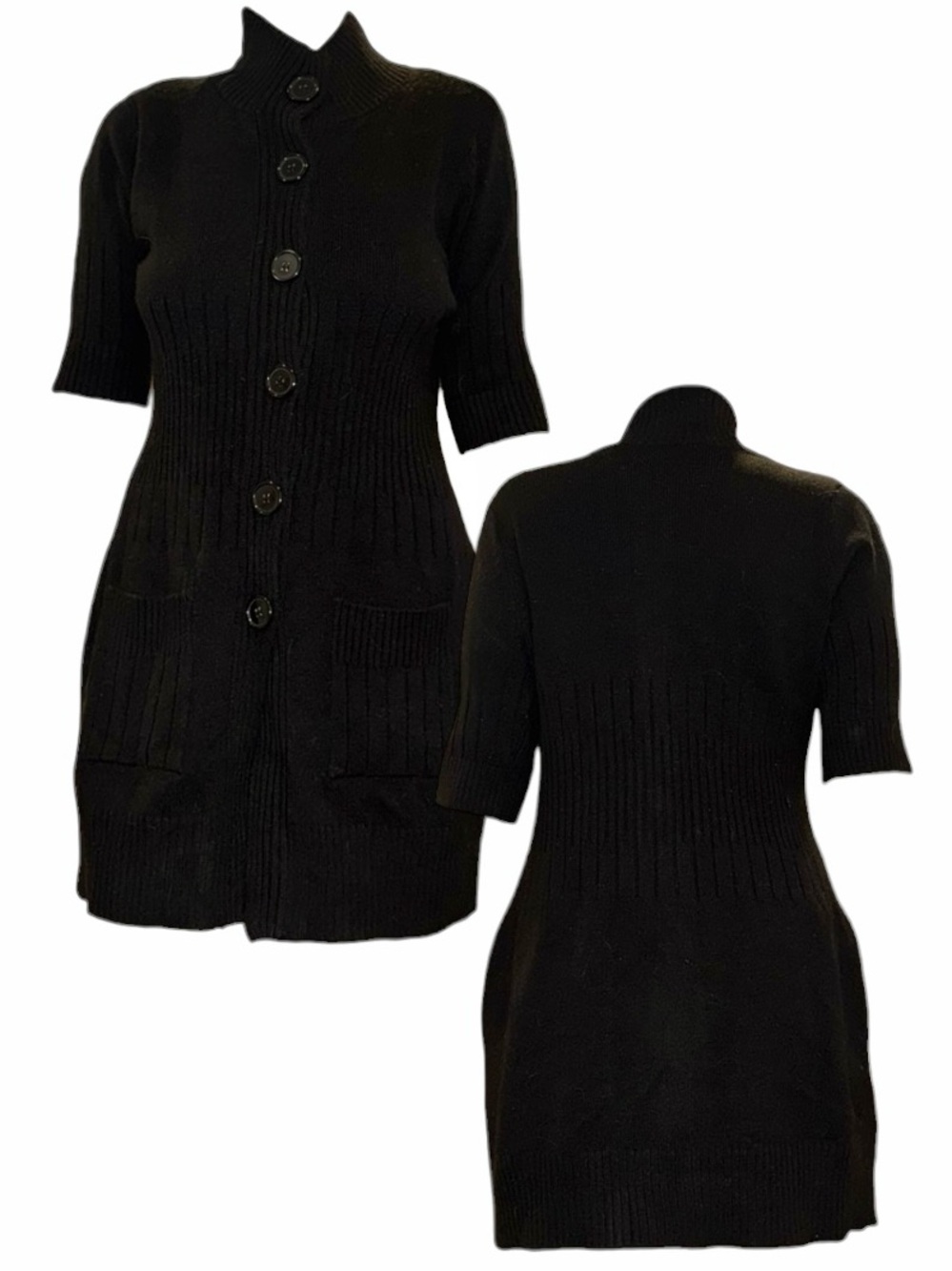 It's Our Time Black Short-Sleeve Button Cardigan